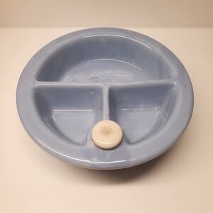 Antique circa early 1900s Hankscraft blue ceramic baby feeding dish with cork.